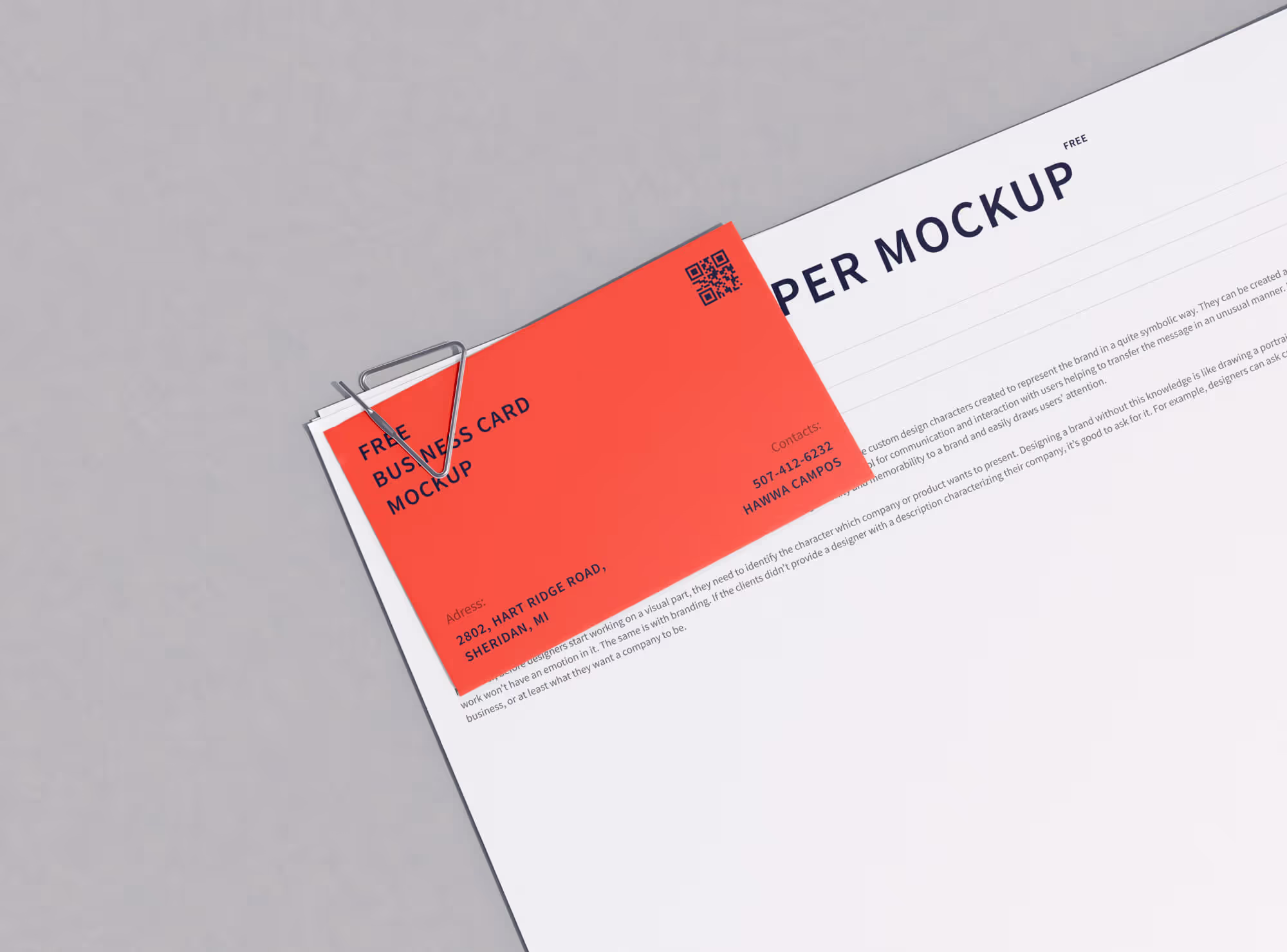 Free Paper and Business Card Mockup with Paper Clip | High Quality Asset