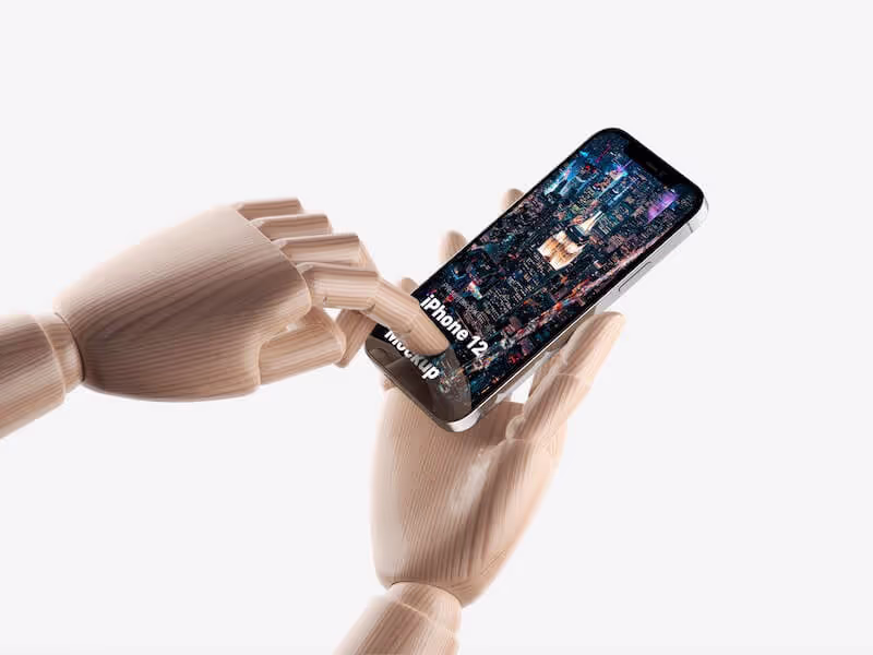 Wooden Hands iPhone 12 Pro Mockups, 02