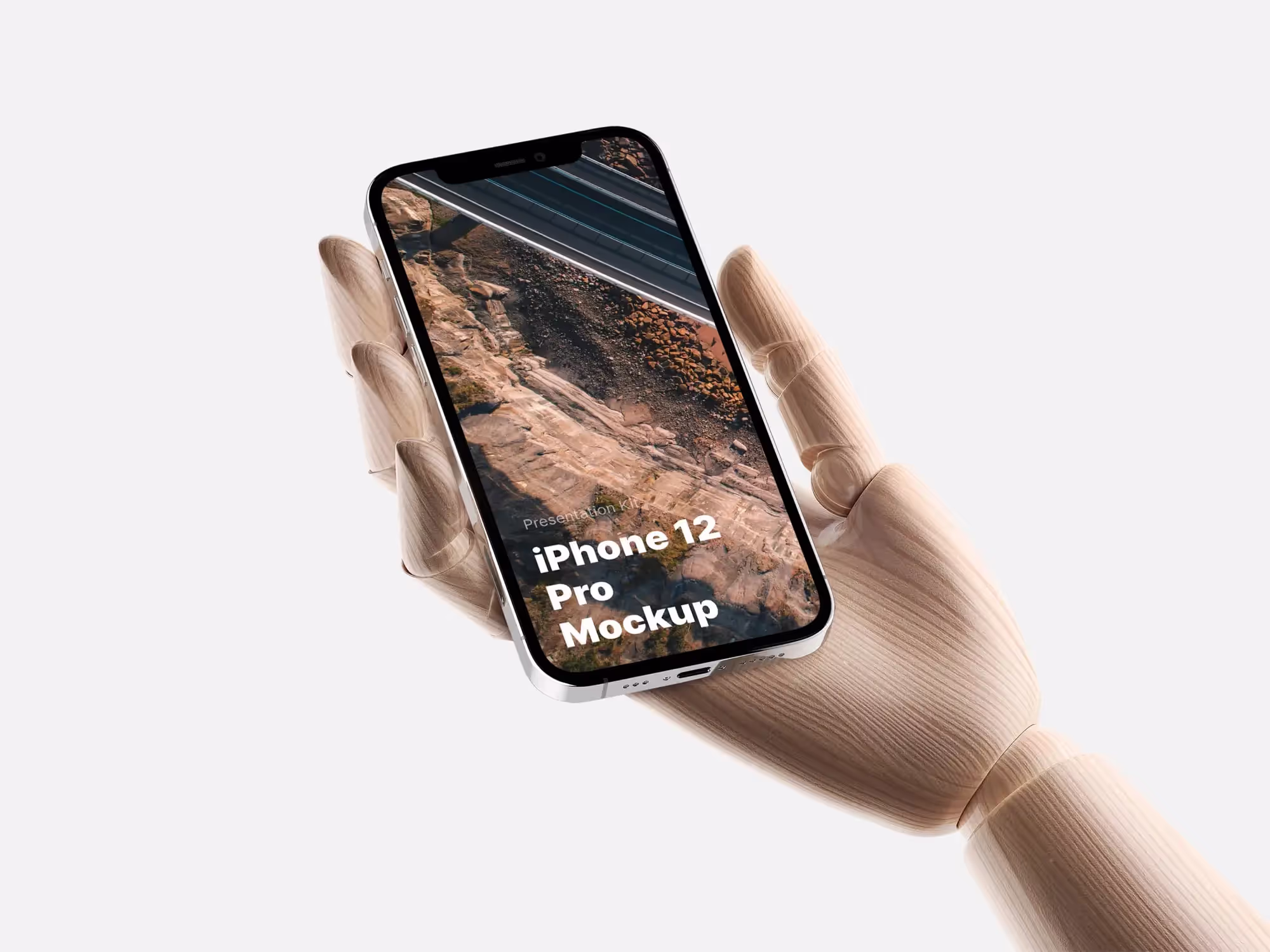 Wooden Hands iPhone 12 Pro Mockups | Available on ls.graphics