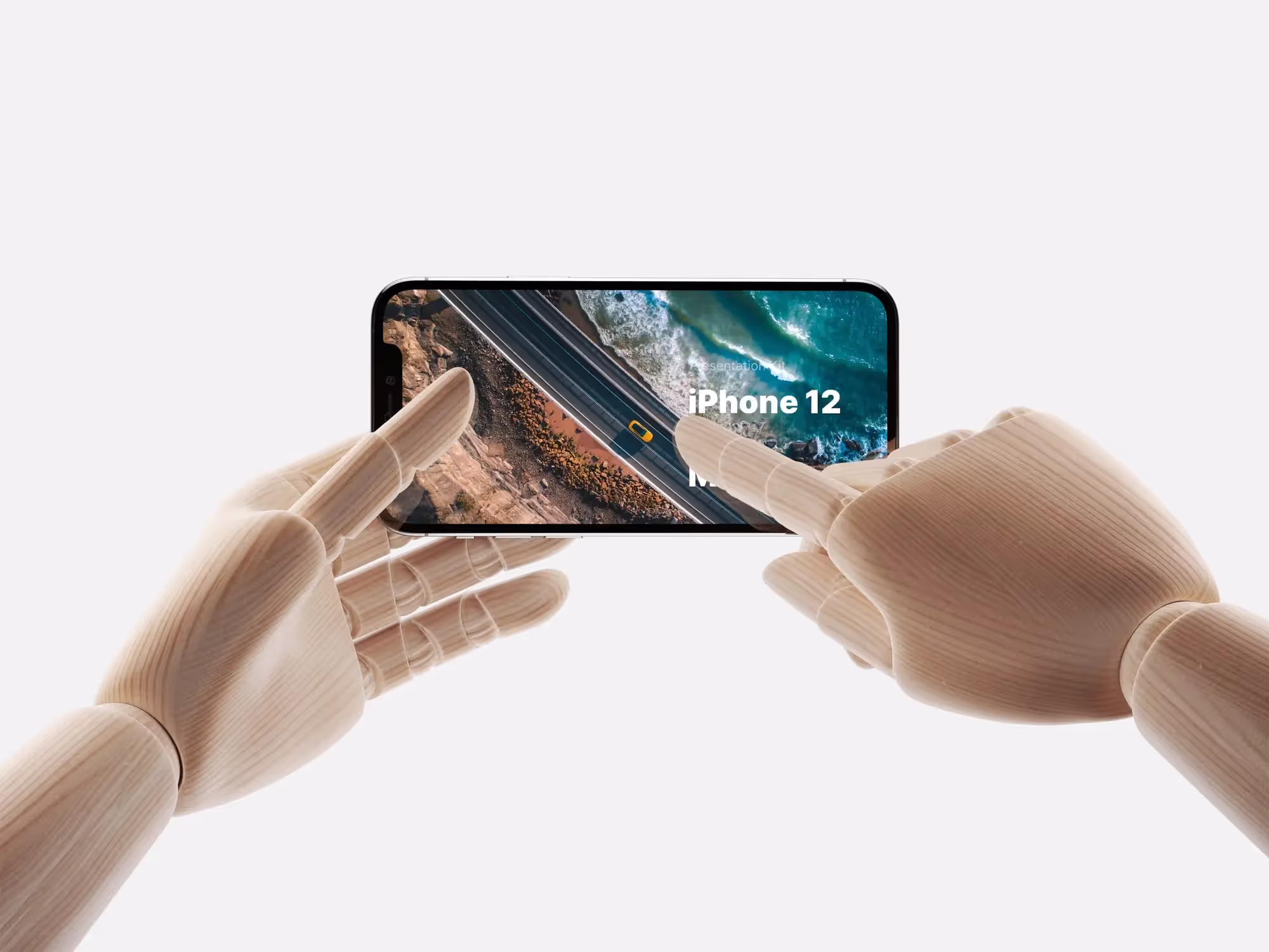 Wooden Hands iPhone 12 Pro Mockups | High Quality Asset