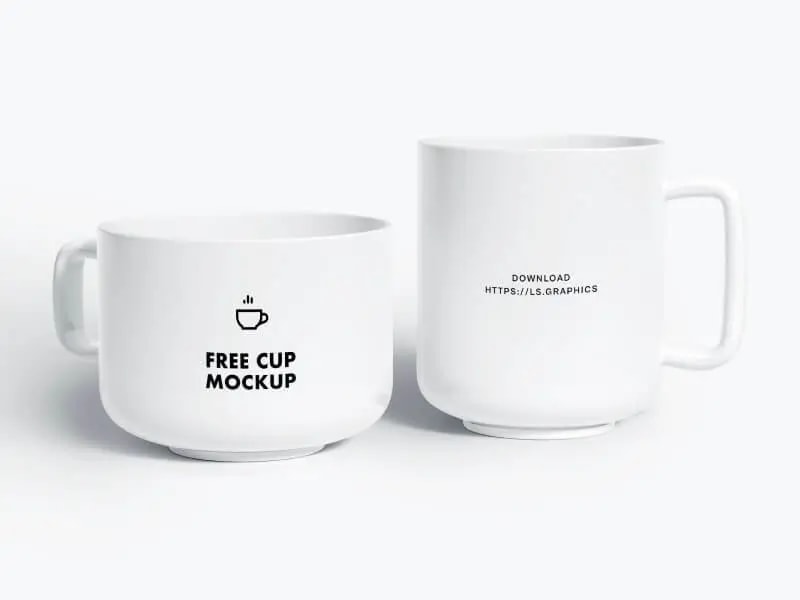 2 Ceramic Cups Free PSD Mockup