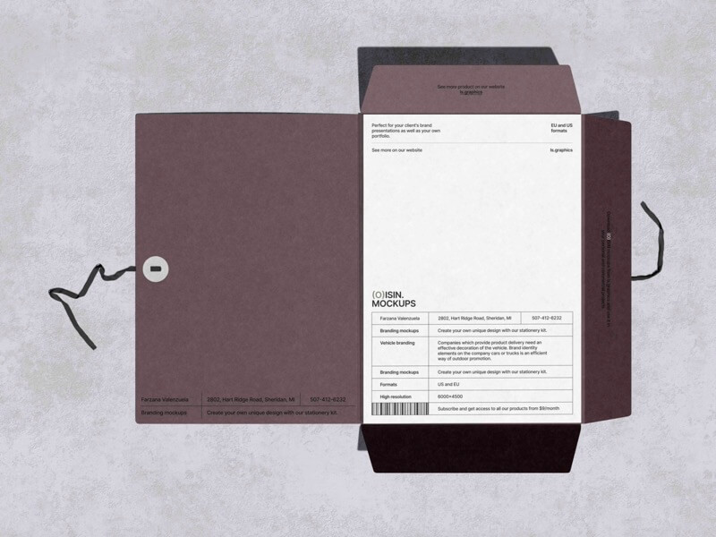 Oisin, Folder Mockup and Paper Mockup in Top View, EU, 14
