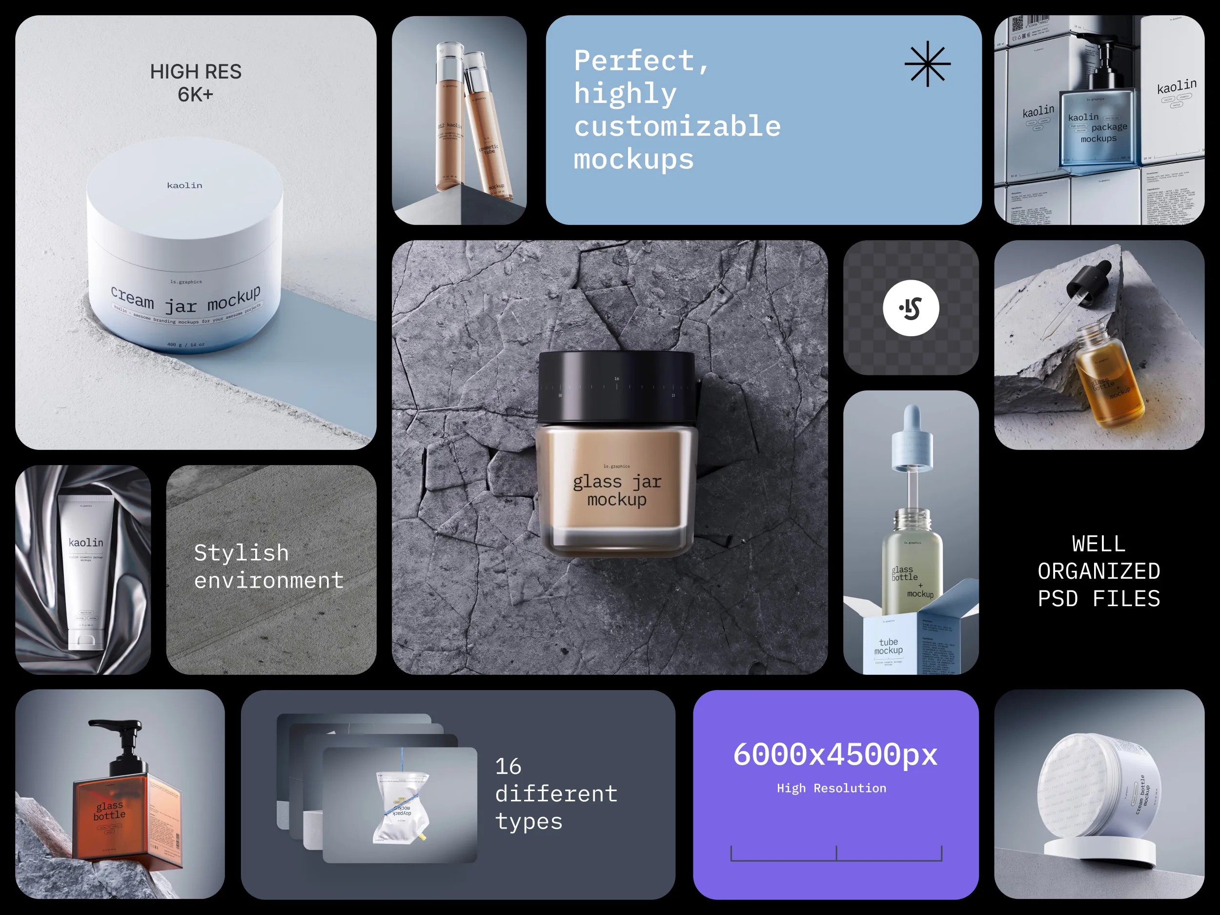 Cosmetic Mockups - Kaolin Cosmetic Mockups | Available on ls.graphics